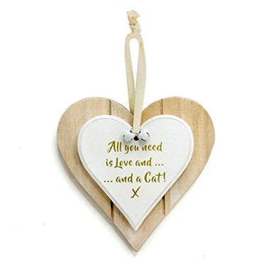 Herz aus Holz, doppellagig, im Shabby-Chic-Stil, zum Aufhängen, mit Aufschrift: „All You Need Is Love and a Cat“ im Sale